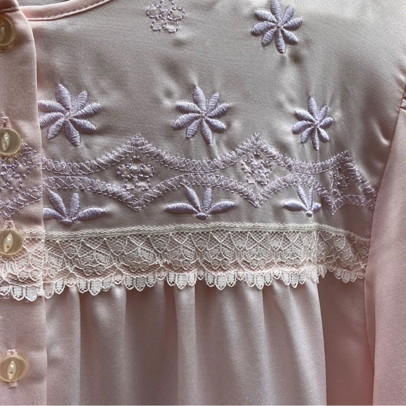 Kim Rogers Vintage Light Pink Satin Nightgown XL Lace Trim Embroidery 90s Era - Picture 7 of 9